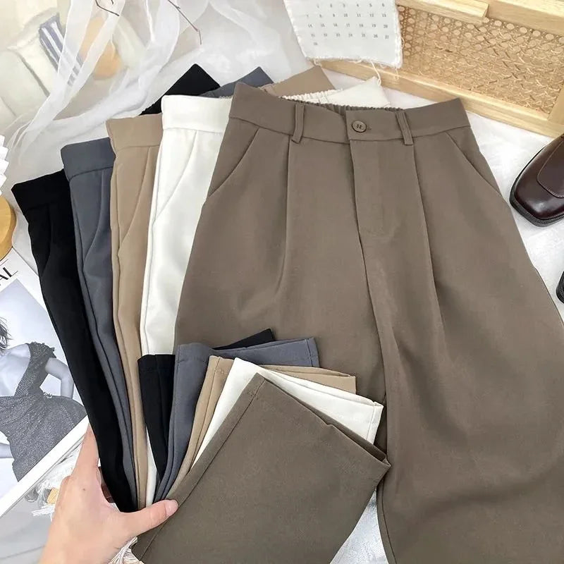 Fall Spring Black Suit Haren Pants Elastic High Waist Casual