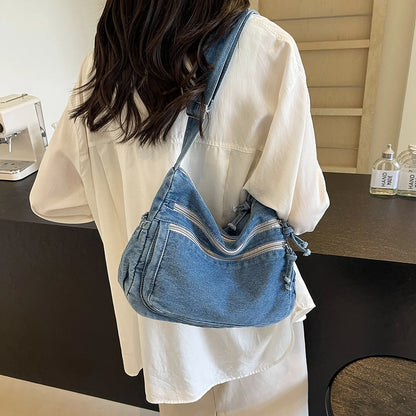 Women Casual Large Capacity Denim Messenger Bag Adjustable Strap