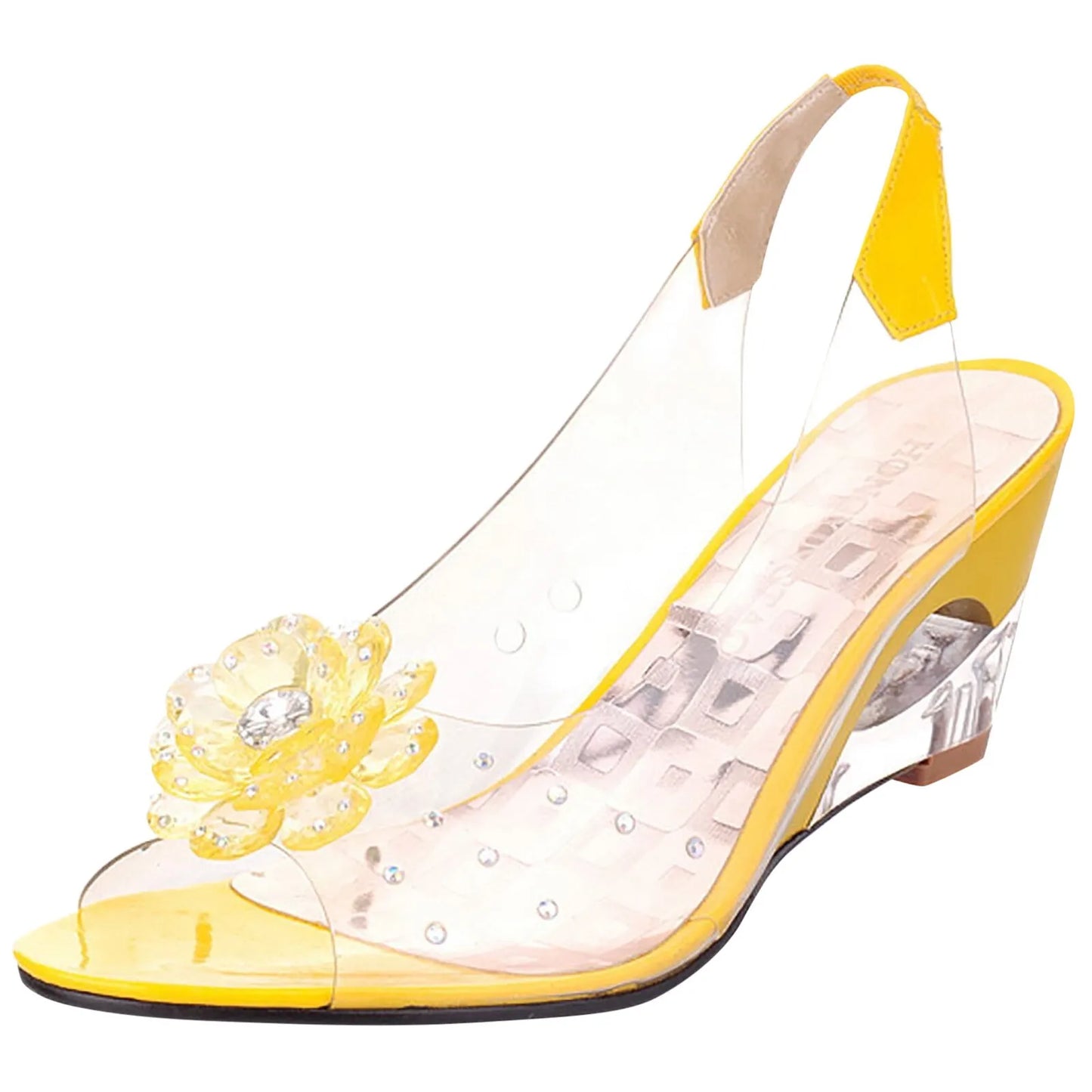 Female Shoes Leisure Transparent Crystal Diamond Slope Heel Sandals