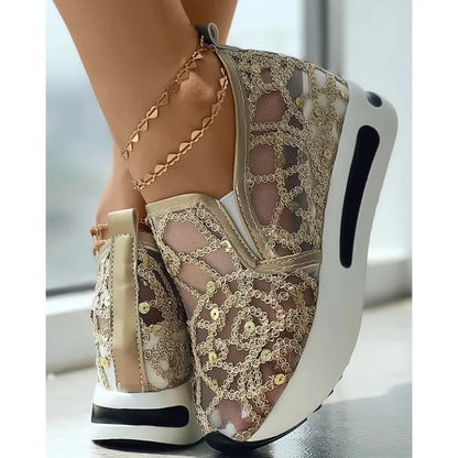 women's Muffin Sneakers Sequin Slip On Casual Shoes