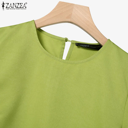 ZANZEA Fashion 2PCS Women Summer Dress Set Short Sleeve Blouse Sundress Casual Solid Outfits
