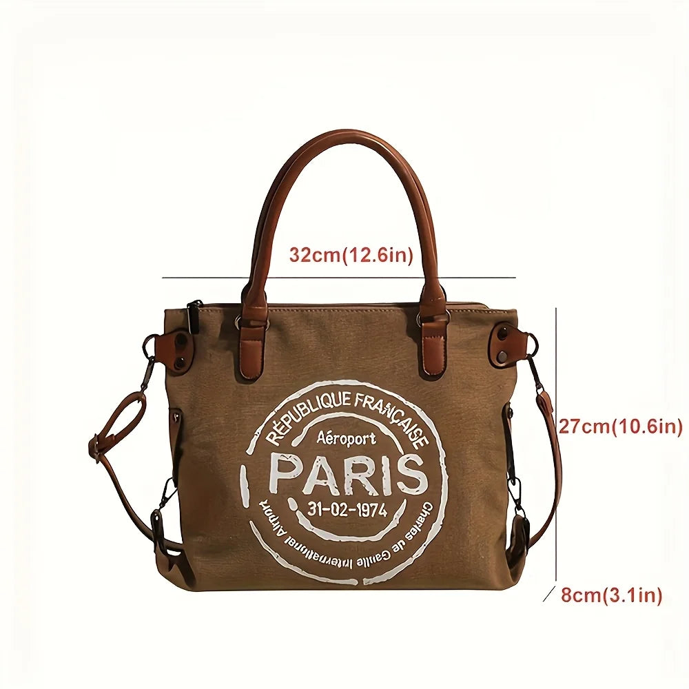 Vintage Canvas Tote Bag, Large Capacity, Water-Resistant with Adjustable Straps & Zipper Closure