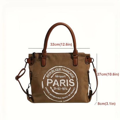 Vintage Canvas Tote Bag, Large Capacity, Water-Resistant with Adjustable Straps & Zipper Closure