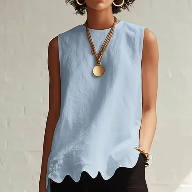 Fashion Spring Round Neck Hem Blouse