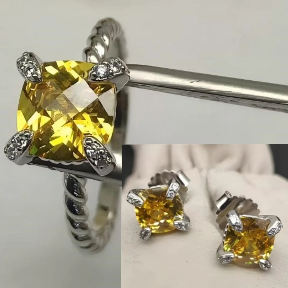2025 New High-Quality Silver and Gold Color Set with 8mm Colorful Main Stone