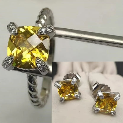 2025 New High-Quality Silver and Gold Color Set with 8mm Colorful Main Stone