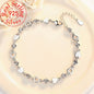 925 Sterling Silver Heart Shaped Necklace Bracelet Set Blue Crystal Bracelets