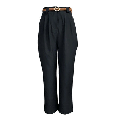 Elegant Women's Solid Color High Waist Ankle Length Straight Leg Dress Pants