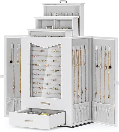 Jewelry Organizer with Transparent Window Necklace Hooks Jewelry Box Display