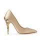 Luxury Leaves Metal Heel Women Shoes Pointed Toe Blue White Pink Black Silk Stiletto High Heels