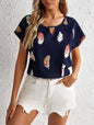 Women's Loose Feather Print Keyhole Neck Blouse, Summer Casual Top