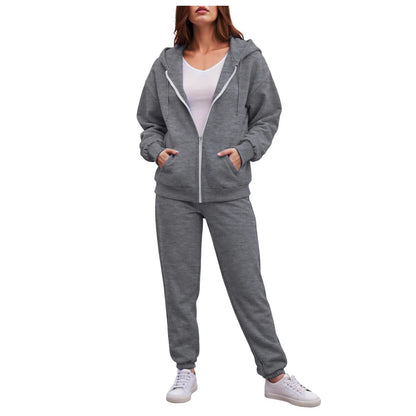 Women Long Sleeve Solid Color Hooded Sweatshirt and Pant