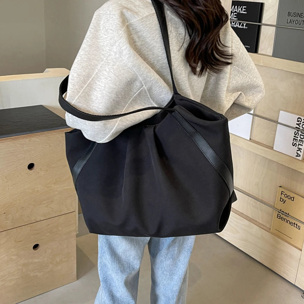 Women Work Tote Handbag Large Capacity Canvas Handheld Bag Contrast Color.