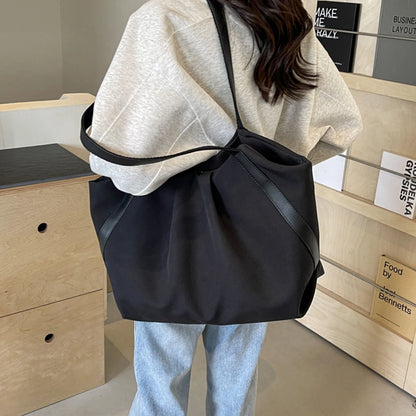 Women Work Tote Handbag Large Capacity Canvas Handheld Bag Contrast Color.