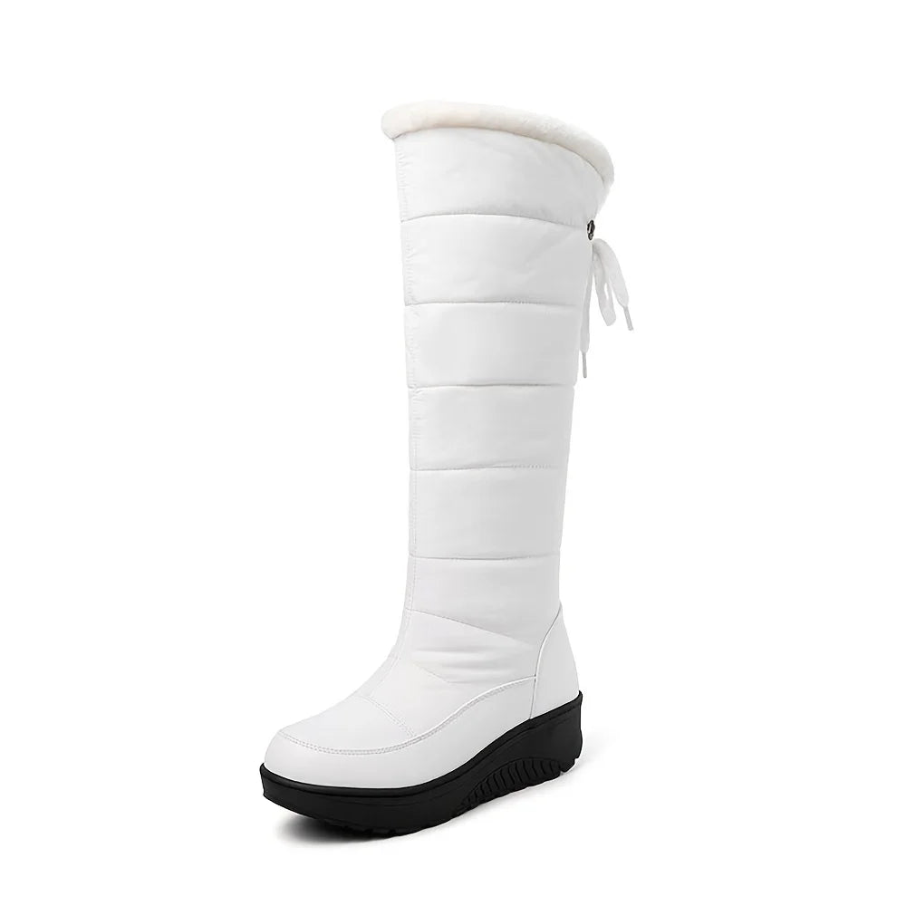 Women's Fuzzy Faux Fur Winter Snow Boots Fashion Platform Wedges Heel Pull on Waterproof