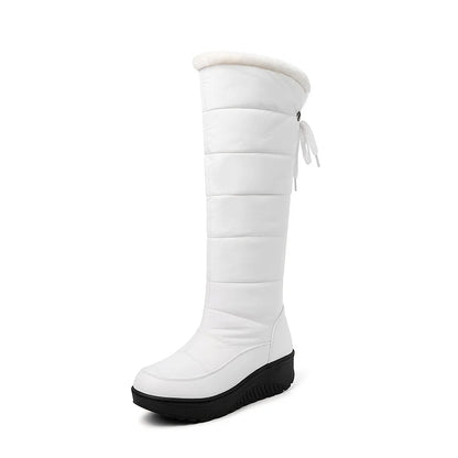 Women's Fuzzy Faux Fur Winter Snow Boots Fashion Platform Wedges Heel Pull on Waterproof