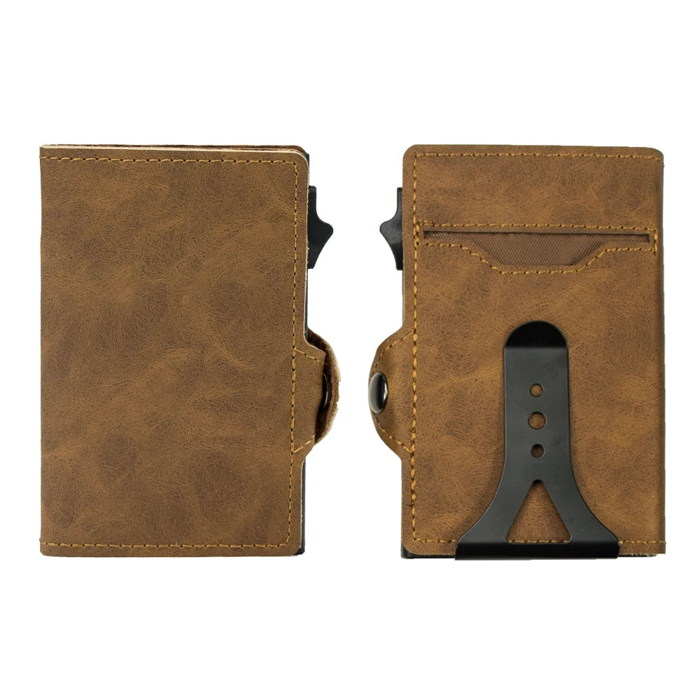 CASEKEY Top Quality Leather Cash Clip Wallet RFID NFC Protection Pop Up Metal Card Holder Case