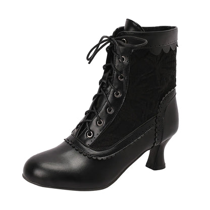 Women's Fashionable Classic Low Heel Ankle Boots Wicker Wedges Lace Color Blocked