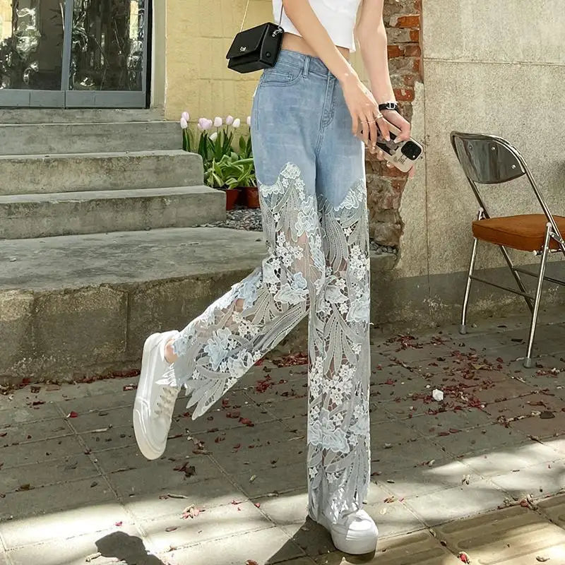 Lace Patchwork Hollow Niche Jeans