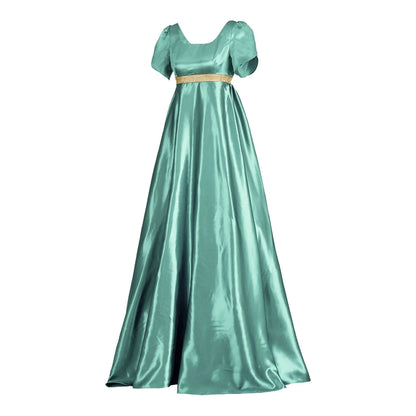 Medieval Vintage Satin Dress Short Sleeve High Waist Renaissance Dress