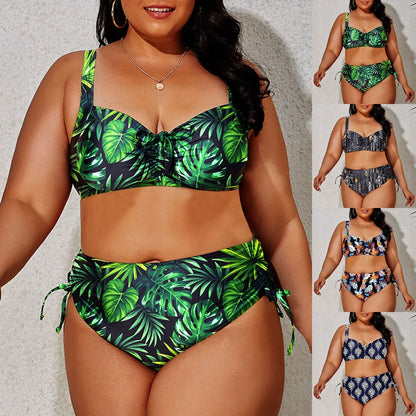 2024 Fashion Plus Size Bikinis New Floral Print Ruffle Two Pieces Swimwear