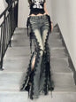 Retro Printed Bell Bottoms Street Mounted Navel Slim Jeans