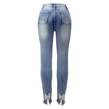 Female Clothing Slimming High Waisted Distressed Jeans