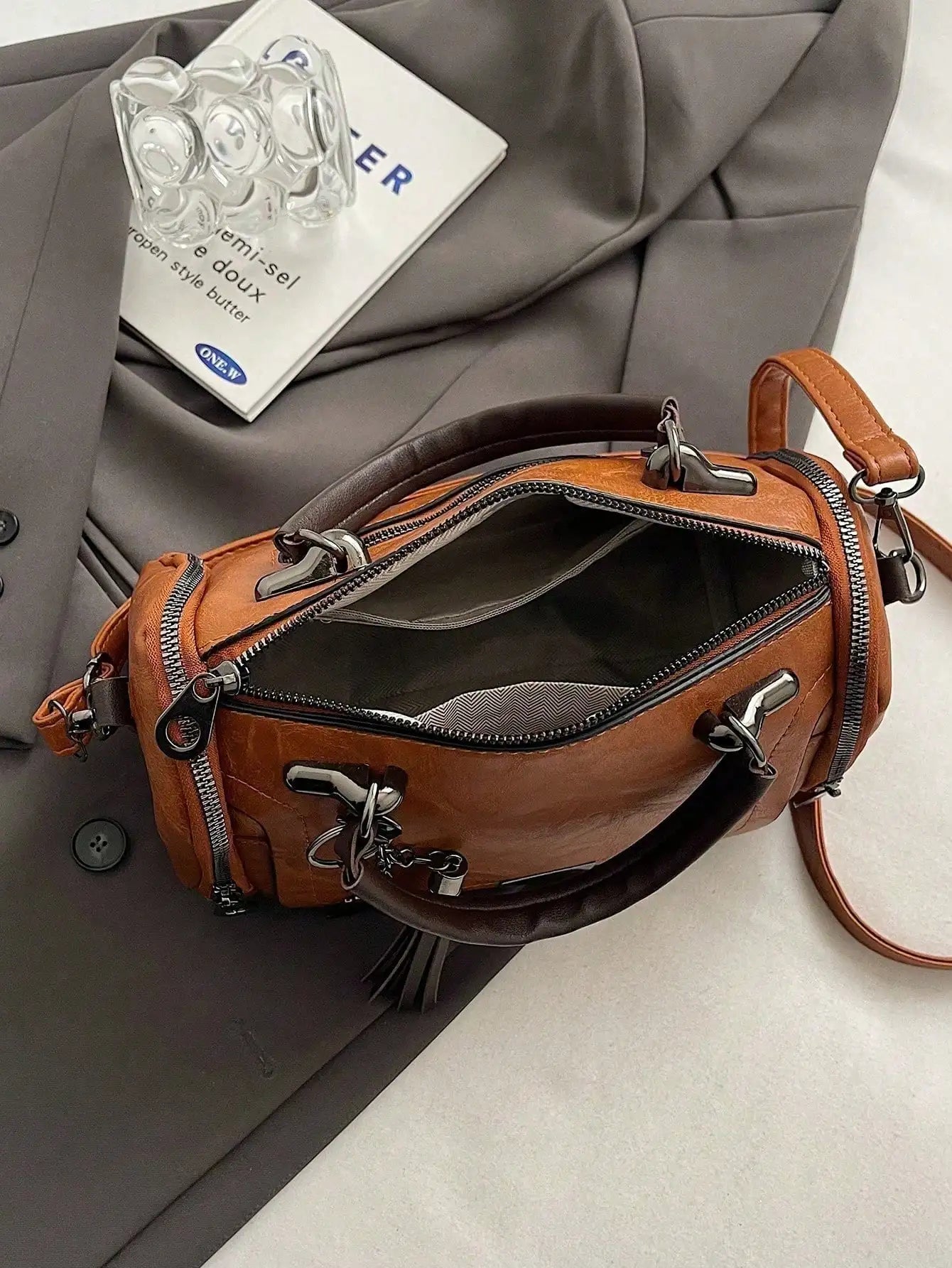 Leather Top-Handle Bag with Detachable Strap