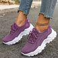 Fashion Knitted Sneakers for Women Mesh Breathable Lace-up Casual Sports Shoes