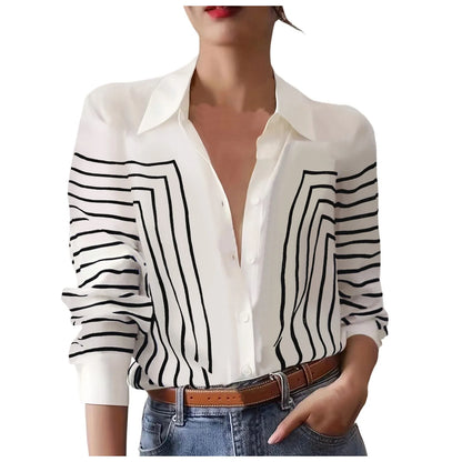 Women Casual Lapel Cotton Linen Shirt Long Sleeve Button Up Top