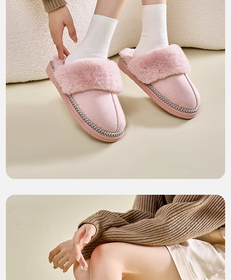 Winter Fur Cotton Slippers For Women Soft Comfort