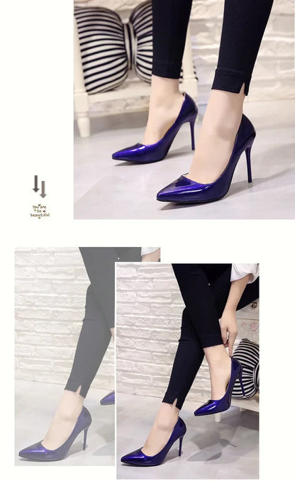 Nude Pumps Patent Leather Sexy Pointed Toe Thin Heel