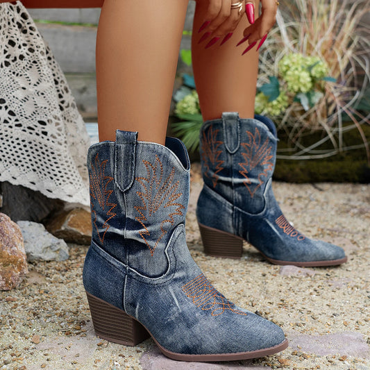 Women's fashion embroidered western cowboy boots