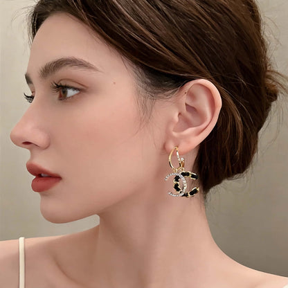 1pair Luxury Double C Earrings, Braided Woven Detail,