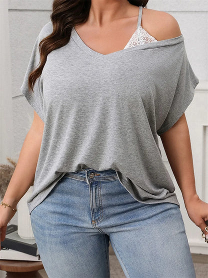 Women s Plus Size Off Shoulder Ruffle Blouse Casual Loose Fit Top
