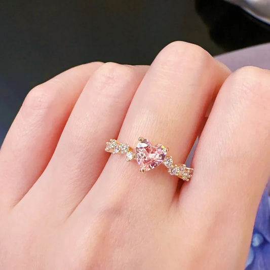 French Enamel Zircon Ring for Women, Adjustable Open Design,