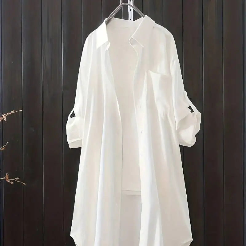 Casual Loose fitting Linen Long Shirts Women Plus Size Tops