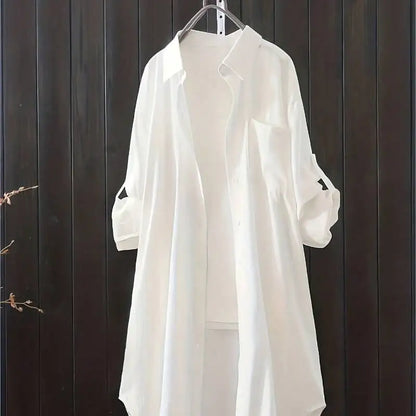 Casual Loose fitting Linen Long Shirts Women Plus Size Tops