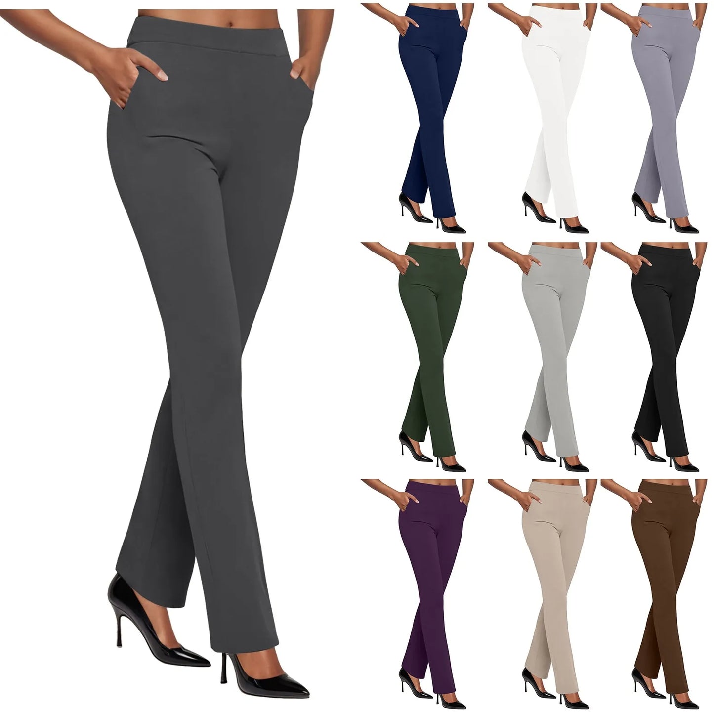 Women Business Casual Work Pants High Waist Stretch with Pockets