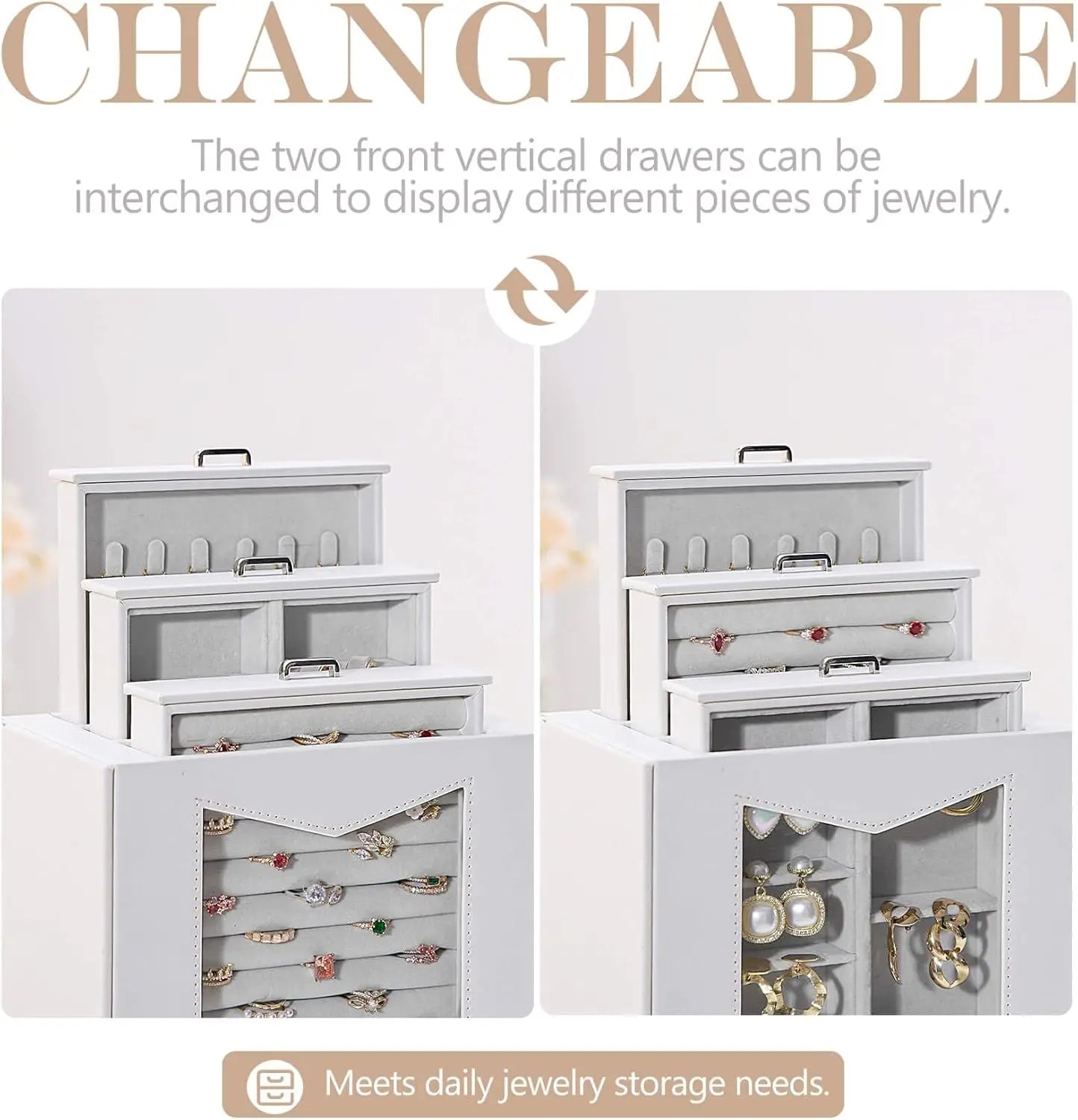 Jewelry Organizer with Transparent Window Necklace Hooks Jewelry Box Display