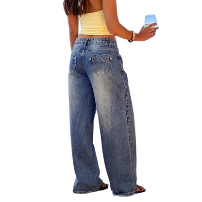 Heart Back Pocket Wide-Leg Jeans