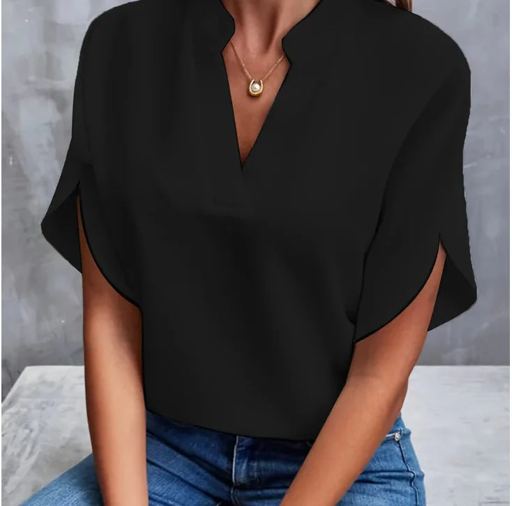 Summer Elegant Women's Blouse New V-neck Short Sleeve