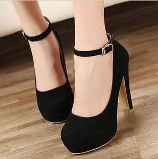 Large Size 42 Sexy High Heels Shoes Ankle Buckle Chunky Platform Pumps