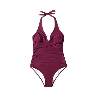 Tummy Control Swimsuit Cross Front Striped One Piece