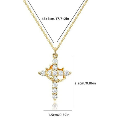 Light Luxury Pave Zircon Cross Necklace | Gold/Silver Dual-Tone