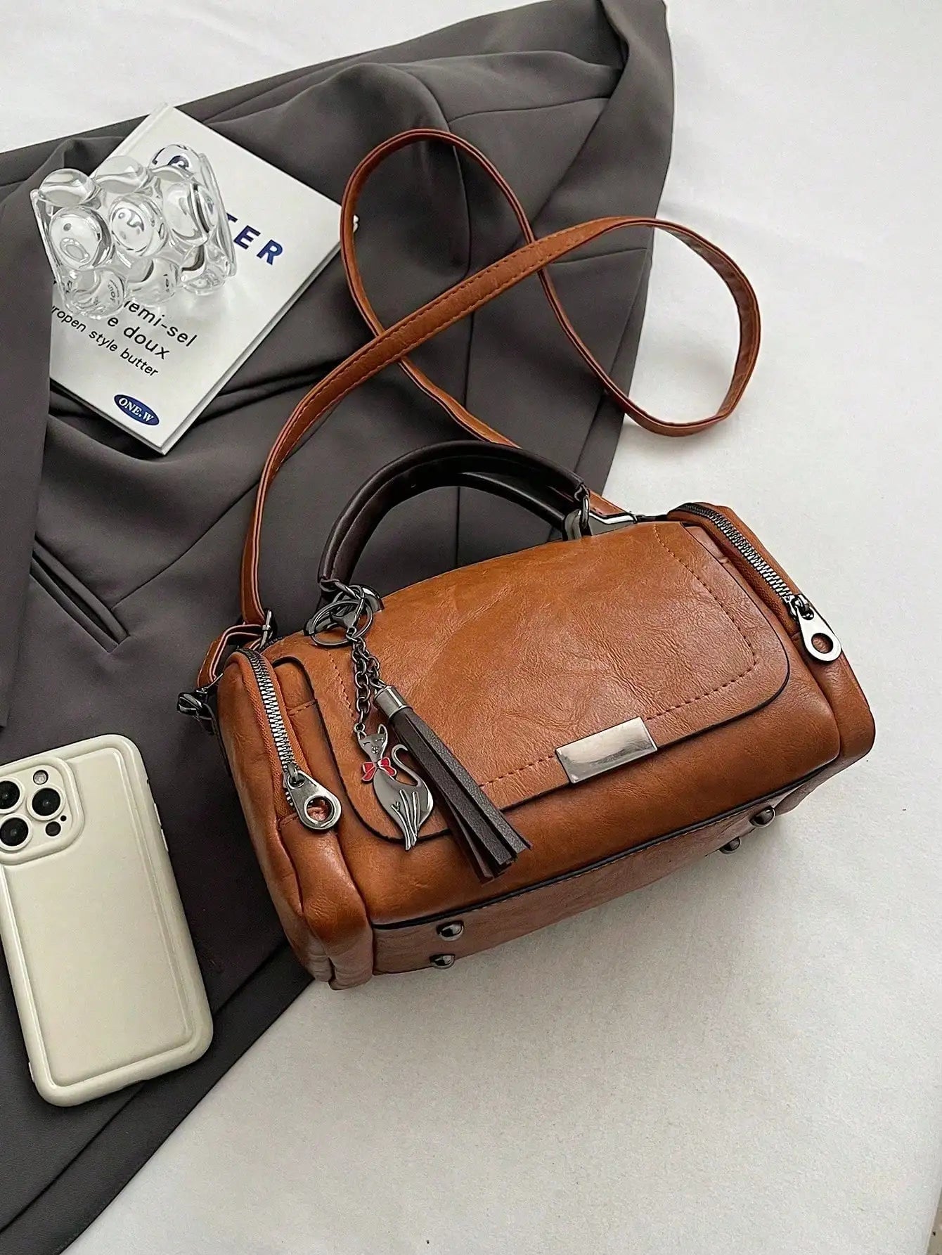 Leather Top-Handle Bag with Detachable Strap