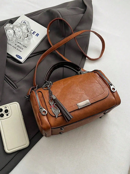 Leather Top-Handle Bag with Detachable Strap