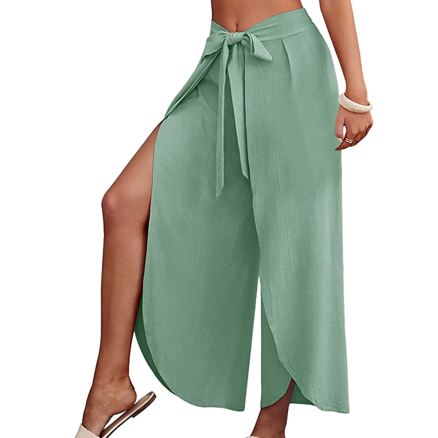Womens Linen Wide Leg Flowy Bootcut Pants