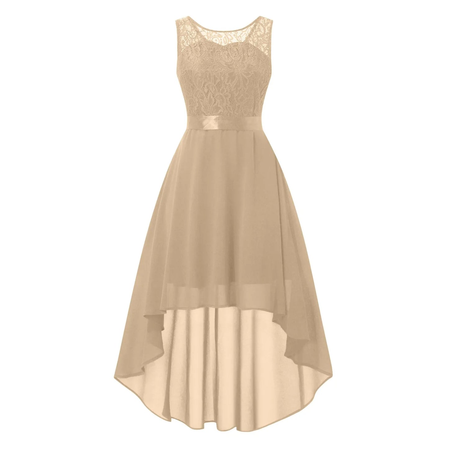 Bow Belt Elegant Irregular Length Women's Elegant Dress Sleeveless Chiffon
