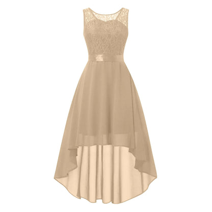 Bow Belt Elegant Irregular Length Women's Elegant Dress Sleeveless Chiffon